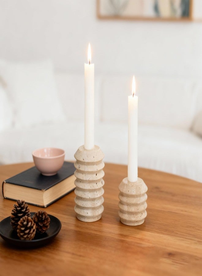 WORHE Candle Holders True Natural Travertine Stone 0.4" Thick, Set of 2 Premium Marble Candlestick Holder for Wedding Dinning Party, Candle Stand for 3/4 inch Thick Candles Color White (ZT002) - Image 5